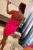 Load image into Gallery viewer, Glitter Orange One Shoulder Beaded Tight Homecoming Dress