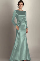 Load image into Gallery viewer, Black Satin Sheath Long Sleeves Mother of the Bride Dress with Side Waist
