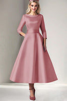 Load image into Gallery viewer, Pink Satin Tea Length Princess Mother of the Bride Dress