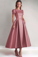 Load image into Gallery viewer, Black A Line Puff Sleeves Satin Mother of the Bride Dress