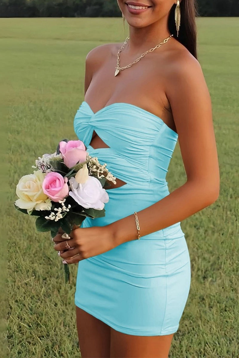 Load image into Gallery viewer, Black Satin Cut Out Tight Strapless Mini Party Dress