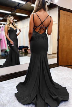 Black Spaghetti Straps Simple Mermaid Prom Dress