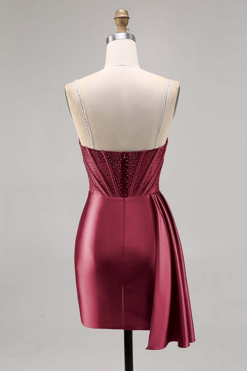 Load image into Gallery viewer, Sparkly Navy Satin Short Corset Homecoming Dress with Beading