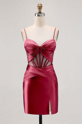 Royal Blue Satin Corset Ruched Tight Short Homecoming Dress with Slit