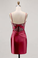 Load image into Gallery viewer, Royal Blue Satin Corset Ruched Tight Short Homecoming Dress with Slit