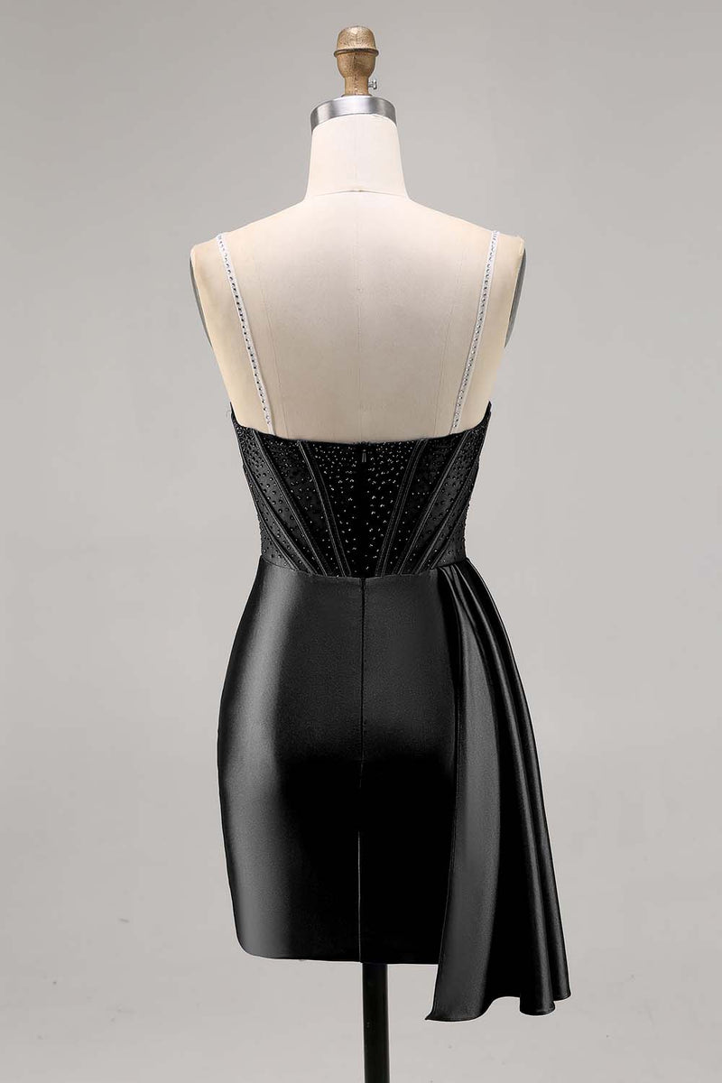 Load image into Gallery viewer, Sparkly Navy Satin Short Corset Homecoming Dress with Beading