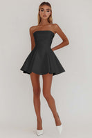 Load image into Gallery viewer, Simple White A Line Satin Strapless Mini Graduation Dress