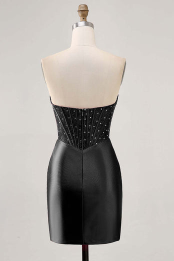 Sparkly Fuchsia Strapless Short Tight Corset Satin Homecoming Dress