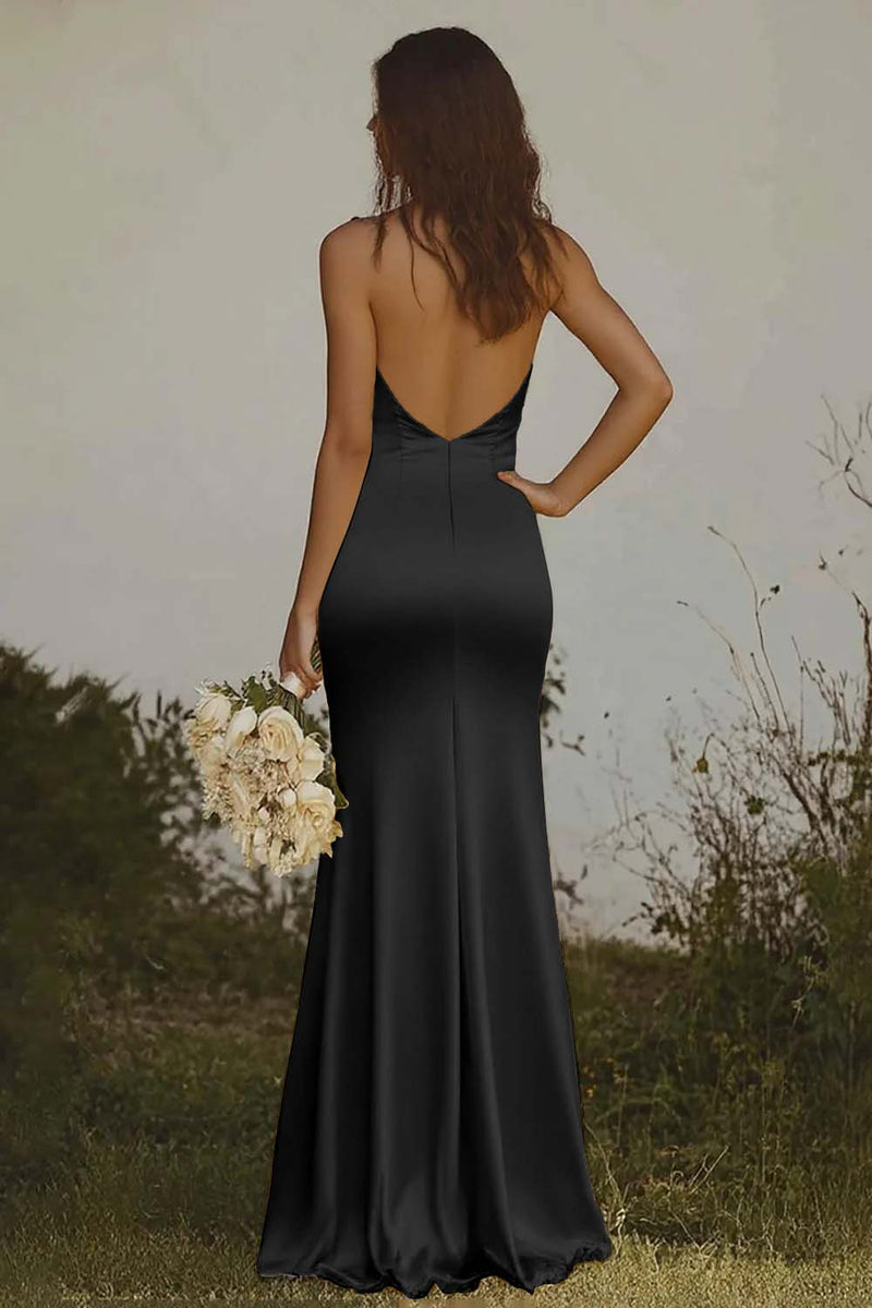 Load image into Gallery viewer, Light Yellow Halter Satin Sheath Long Formal Dress