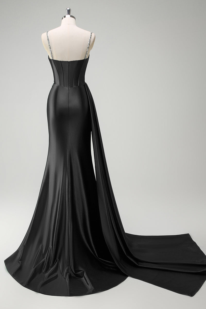 Load image into Gallery viewer, Sparkly Dark Green Sequined Corset Long Satin Prom Dress