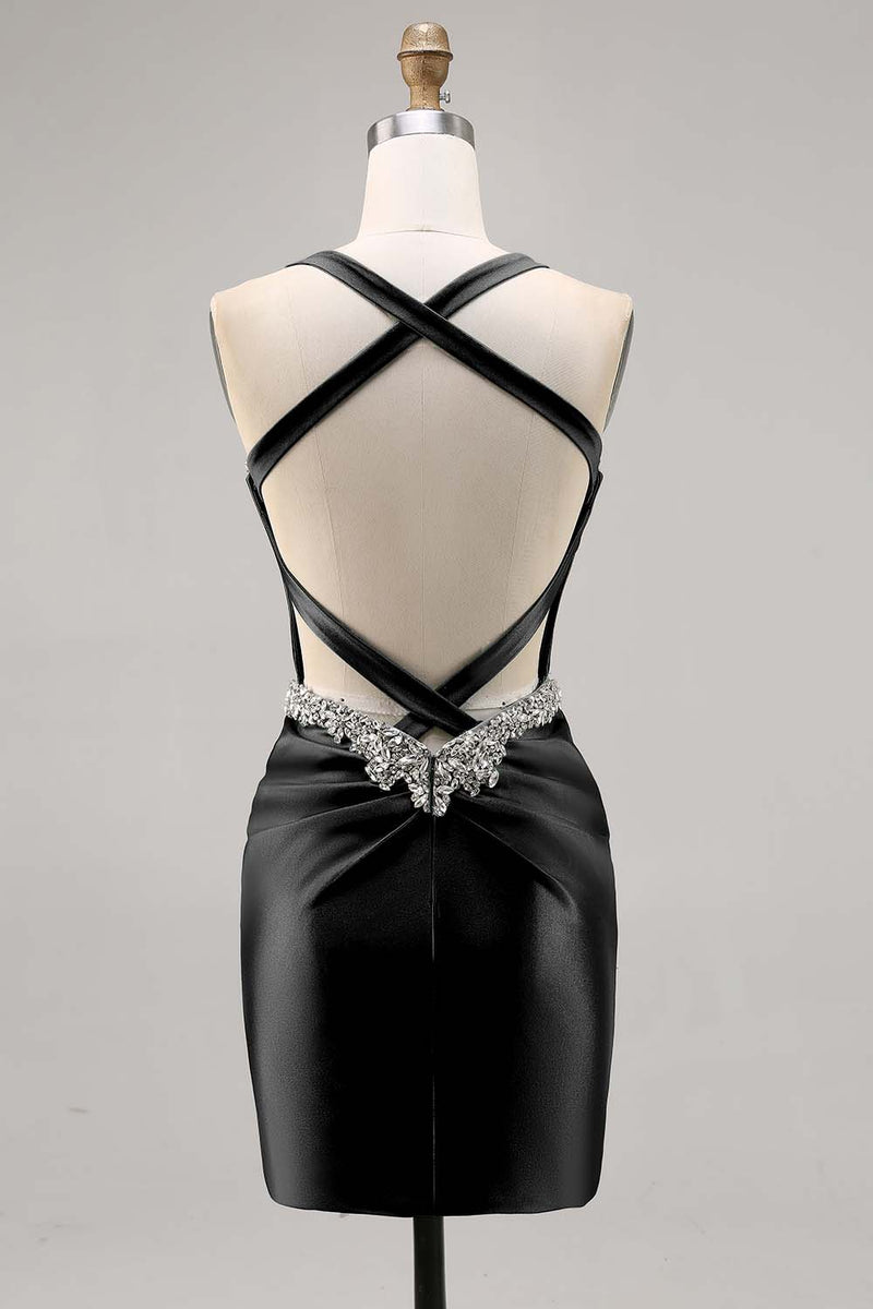 Load image into Gallery viewer, Sparkly Dark Green Satin Corset Tight Short Homecoming Dress with Beading