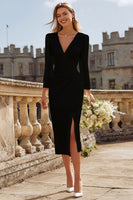 Load image into Gallery viewer, Ivory Satin V-Neck Ruched Bodycon Midi Engagement Dress with Slit