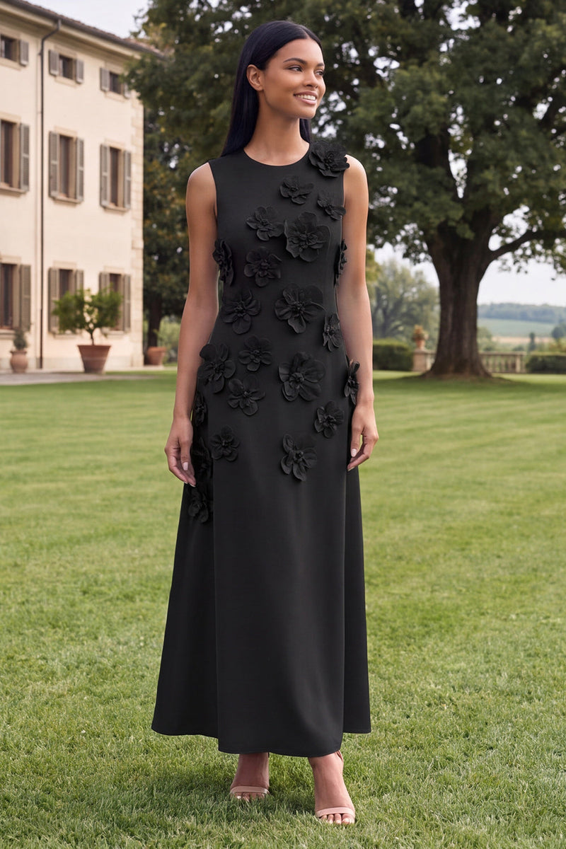 Load image into Gallery viewer, Hot Pink Round Neck A Line Floral Maxi Formal Dress