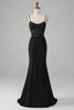 Load image into Gallery viewer, Black Mermaid Spaghetti Straps Long Prom Dress With Embroidery