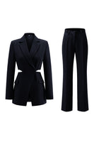 Load image into Gallery viewer, 2 Piece Grey Blue Cut Out Notched Lapel Women Prom Suits