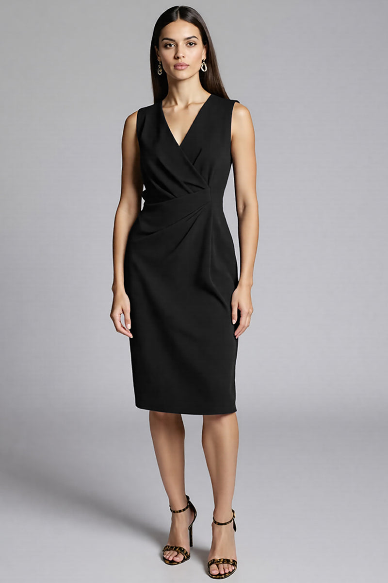 Load image into Gallery viewer, Navy Satin Bodycon V-Neck Midi Work Dress