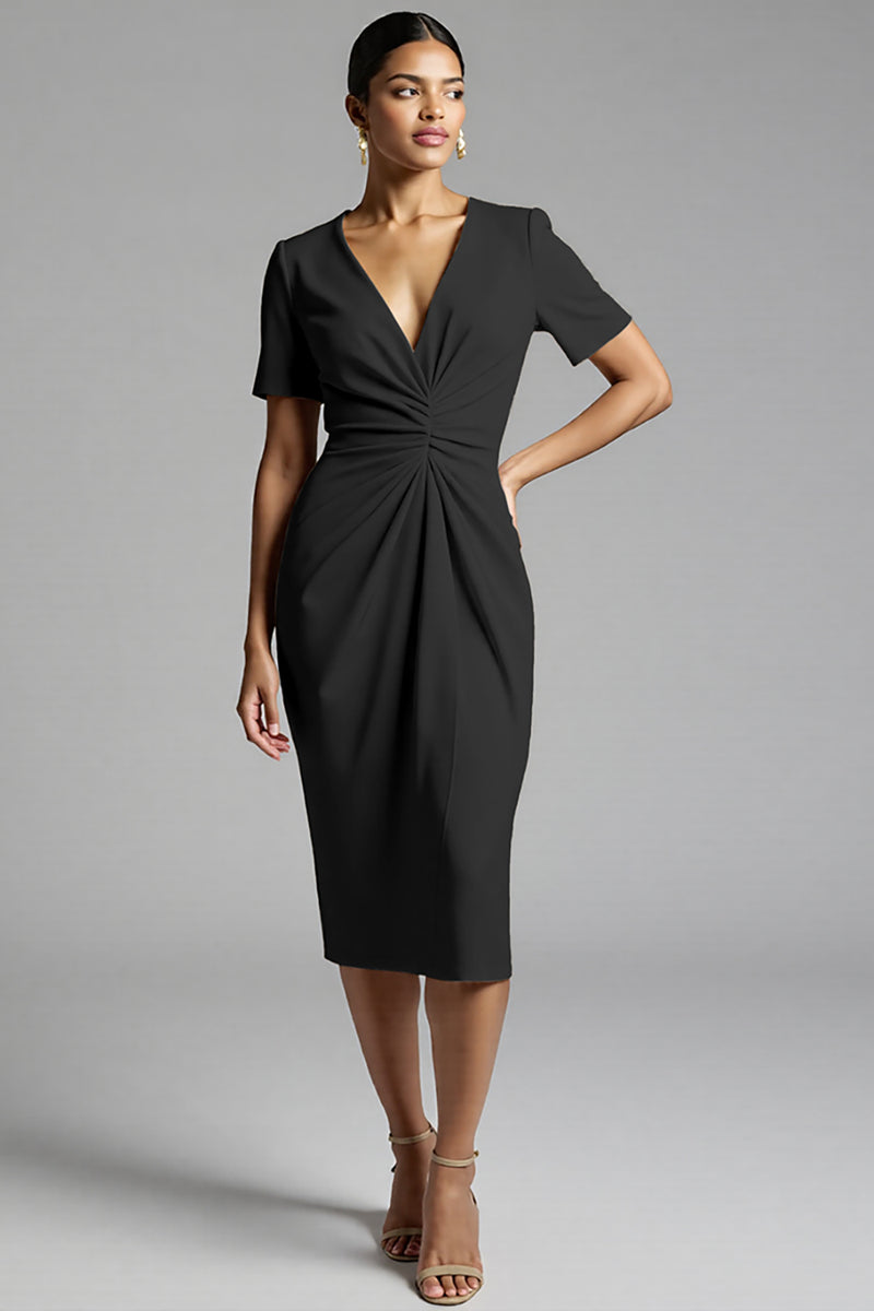 Load image into Gallery viewer, Tahiti Bodycon V-Neck Midi Satin Work Dress with Sleeves