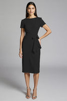 Load image into Gallery viewer, Royal Blue Bodycon Ruffled Satin Midi Work Dress