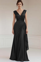 Load image into Gallery viewer, Peacock V-Neck Sheath Satin Long Formal Dress with Ruffles
