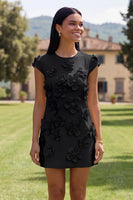 Load image into Gallery viewer, Butter Blue Floral Round Neck Short Homecoming Dress with Sleeves
