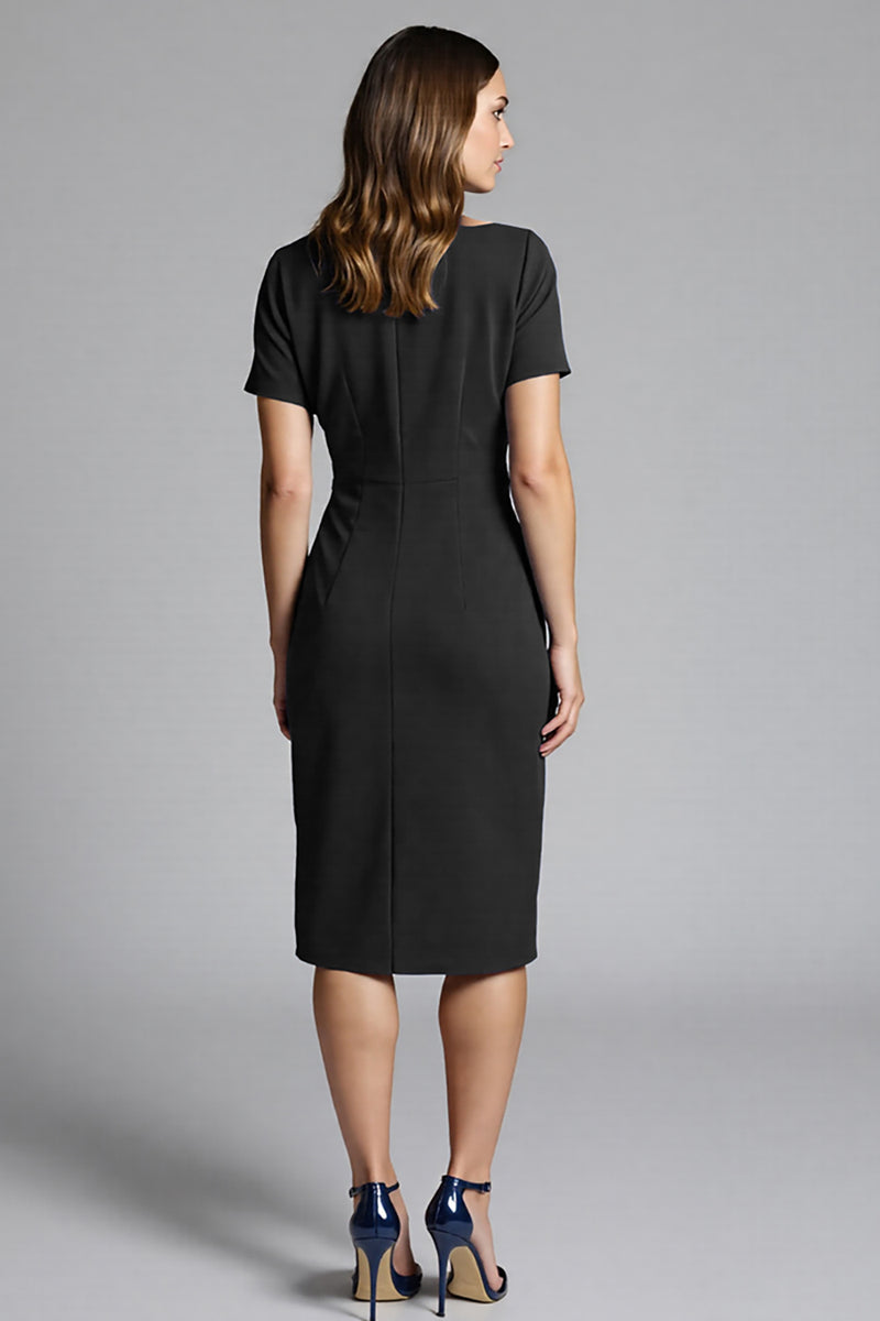 Load image into Gallery viewer, Royal Blue Bateau Neck Bodycon Ruched Midi Satin Work Dress