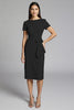 Load image into Gallery viewer, Beige Bodycon Midi Satin Work Dress with Ruffles