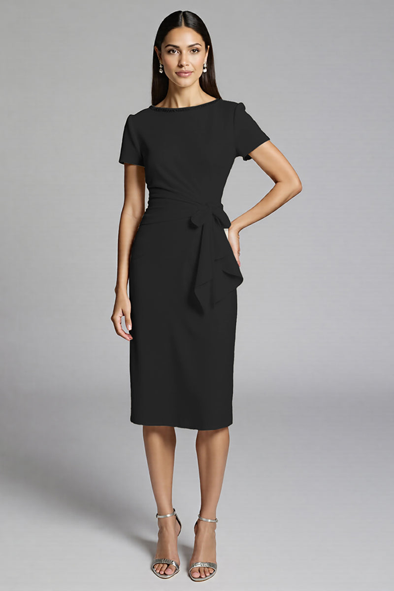 Load image into Gallery viewer, Beige Bodycon Midi Satin Work Dress with Ruffles