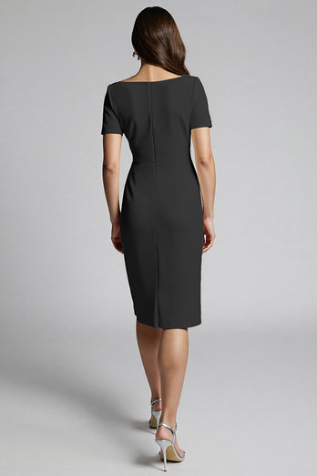 Champagne Bodycon Ruffled Midi Satin Work Dress with Slit