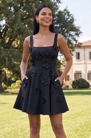 Load image into Gallery viewer, Blue Floral Square Neck A Line Short Homecoming Dress with Pockets