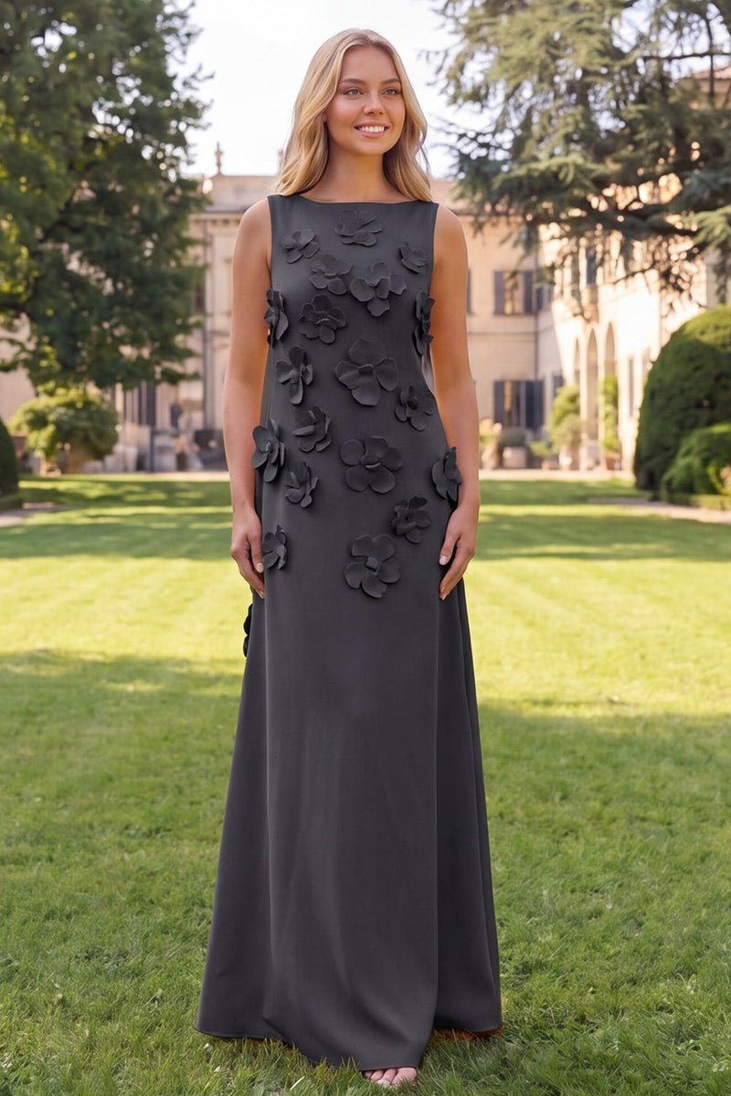 Load image into Gallery viewer, Yellow Boat Neck Floral A Line Long Formal Dress