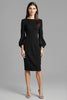 Load image into Gallery viewer, Royal Blue Satin Bodycon Bateau Neck Midi Work Dress