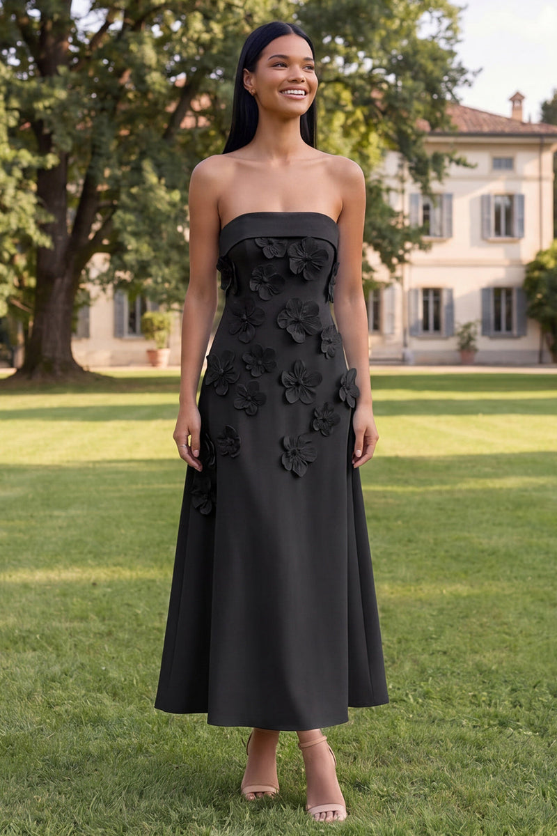 Load image into Gallery viewer, Yellow Strapless A Line Floral Maxi Formal Dress
