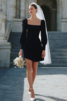 Load image into Gallery viewer, Ivory Satin A Line Square Neck Short Wedding Dress with Sleeves