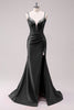 Load image into Gallery viewer, Sparkly Black Corset Spaghetti Straps Prom Dress with Slit
