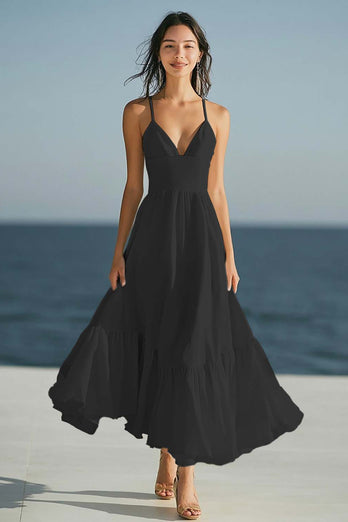 Ivory A Line Spaghetti Straps Beach Maxi Engagement Dress