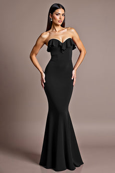 Red Satin Mermaid Strapless Backless Formal Dress
