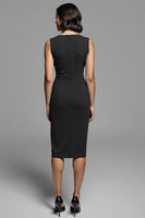 Load image into Gallery viewer, Royal Blue Satin Ruched Bodycon Midi Work Dress with Slit