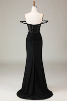 Load image into Gallery viewer, Black Mermaid Corset Long Appliqued Prom Dress