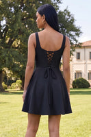 Load image into Gallery viewer, Blue Floral Square Neck A Line Short Homecoming Dress with Pockets