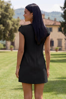 Load image into Gallery viewer, Butter Blue Floral Round Neck Short Homecoming Dress with Sleeves