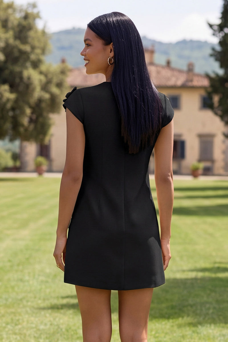 Load image into Gallery viewer, Butter Blue Floral Round Neck Short Homecoming Dress with Sleeves