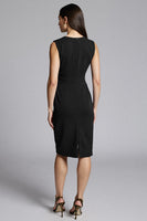 Load image into Gallery viewer, Royal Blue Bodycon Satin V-Neck Midi Work Dress