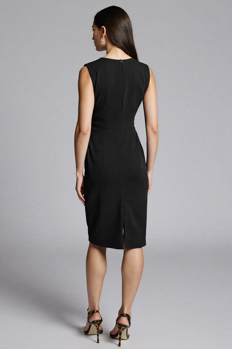 Load image into Gallery viewer, Navy Satin Bodycon V-Neck Midi Work Dress