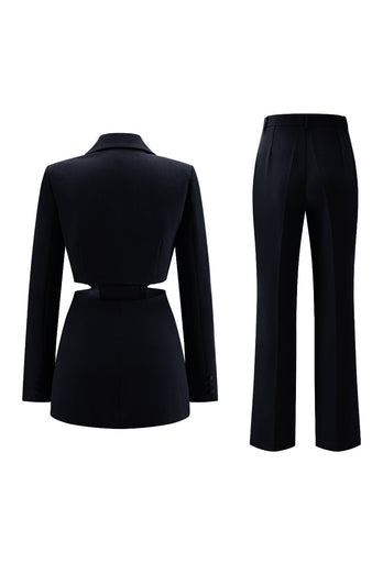 2 Piece Grey Blue Cut Out Notched Lapel Women Prom Suits