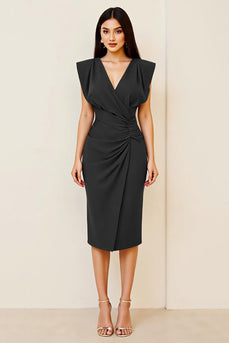 Plum Sheath V-Neck Ruched Long Formal Dress
