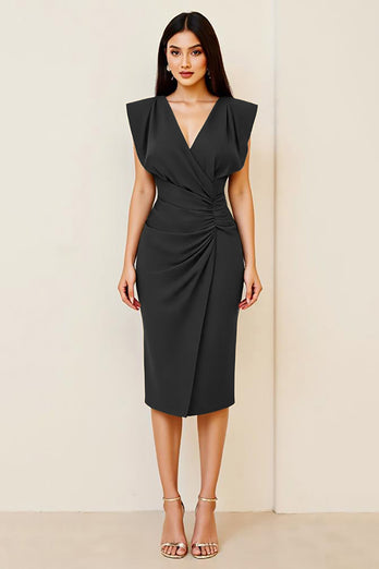 Plum Sheath V-Neck Ruched Long Formal Dress