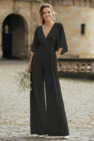 Load image into Gallery viewer, Ivory V-Neck Half Sleeves Long Wedding Jumpsuits with Pockets