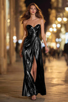 Load image into Gallery viewer, Sparkly Gold Metallic Sheath Sweetheart Long Formal Dress with Slit