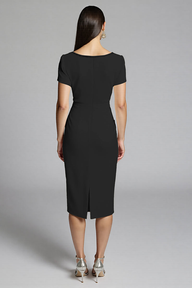 Load image into Gallery viewer, Beige Bodycon Midi Satin Work Dress with Ruffles