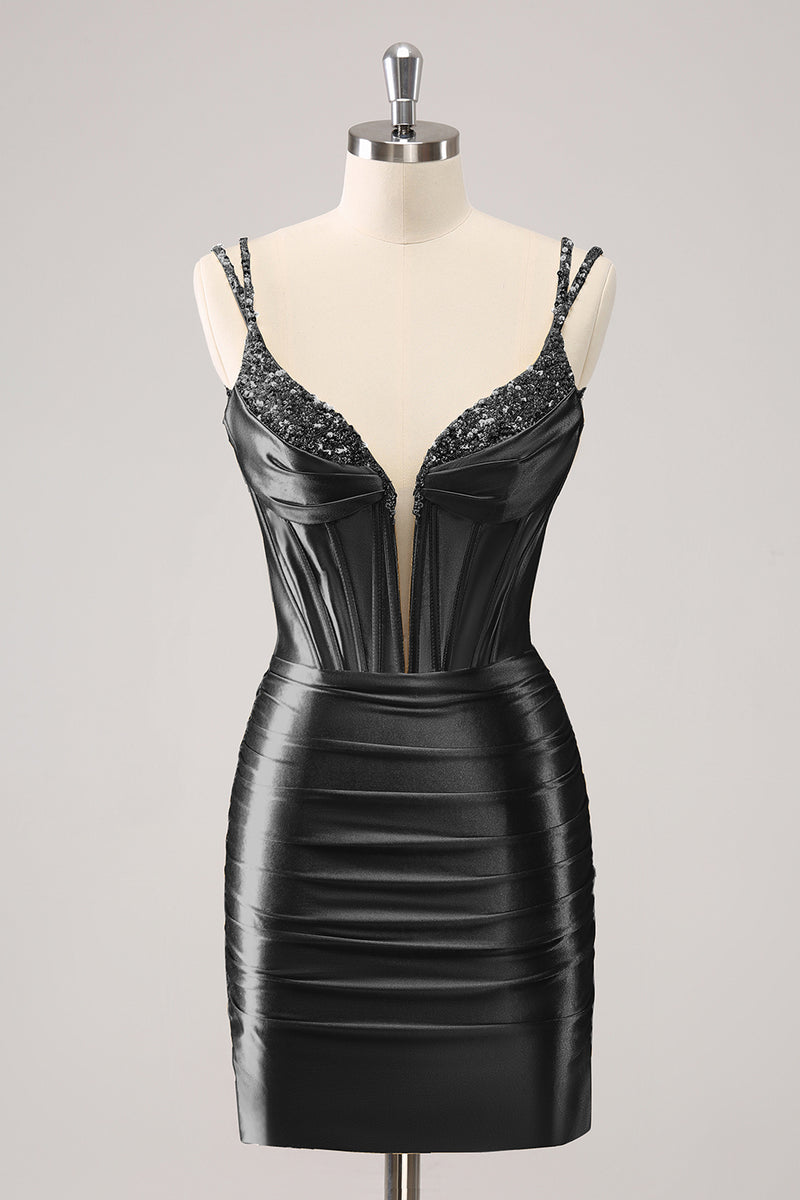 Load image into Gallery viewer, Golden Spaghetti Straps Bodycon Homecoming Dress with Sequins